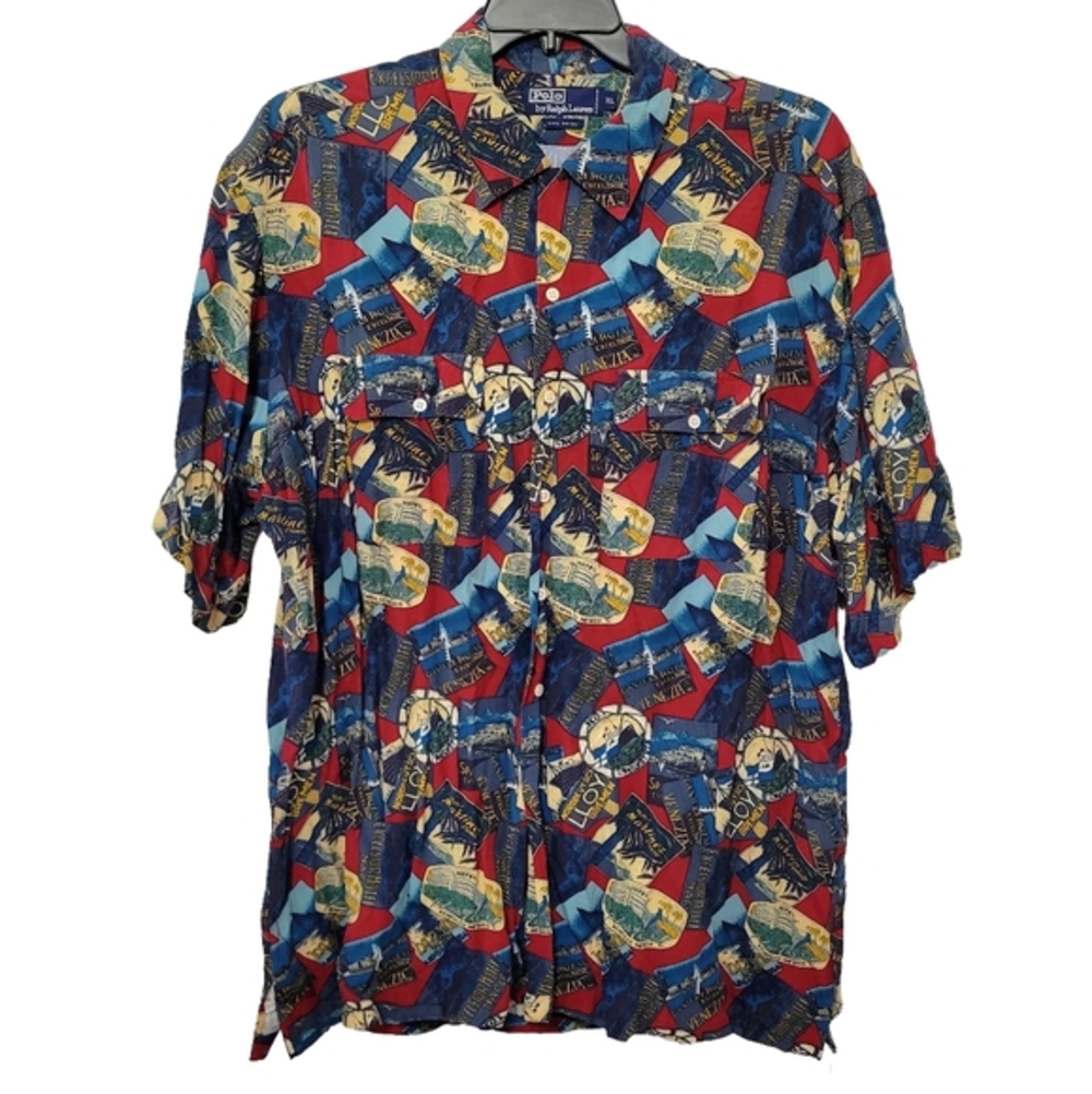Polo Ralph Lauren Men's Vintage Hawaiian Shirt Size‎ XL Red Blue Vacation Travel